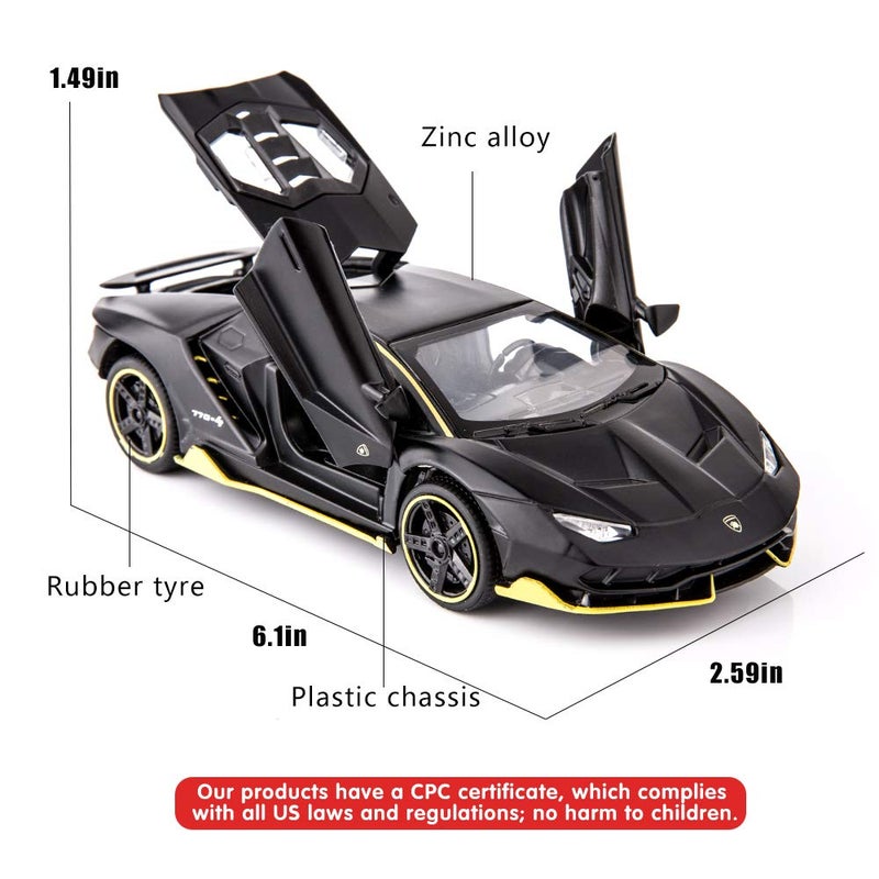 BDTCTK 1:32 Lambo LP770 Car Model Toy Child Sound and Light Pull Back Car Zinc Alloy Toys for Kids Boy Girl Gift (Black) - Image 2